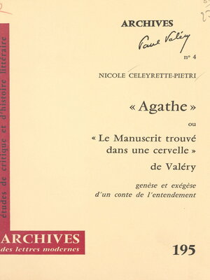 cover image of Agathe ou Le manuscrit trouvé dans une cervelle, de Valéry